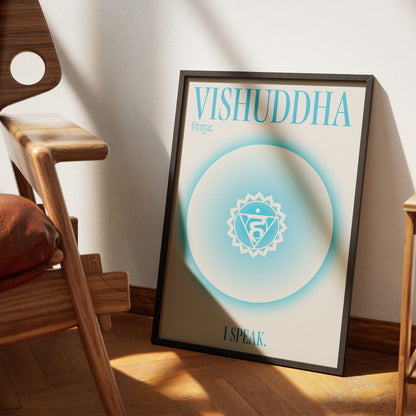 affiche murale minimaliste spiritualité avec le chakra de la gorge throat bleu vishuddha minimaliste