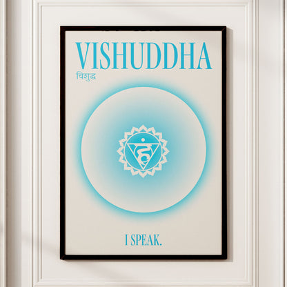 Poster mystraal spirituel vishuddha chakra de la gorge bleu throat chakra en format mini A3 A2 A1